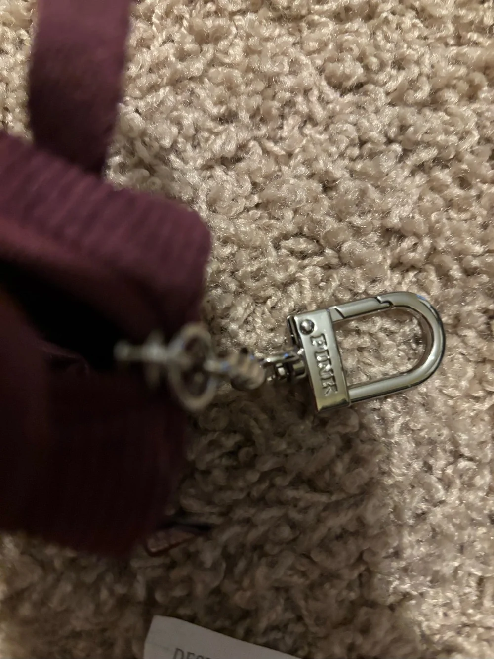 Victoria secret PINK Mini Corduroy Duffle Keychain/bagxharm - Burgundy